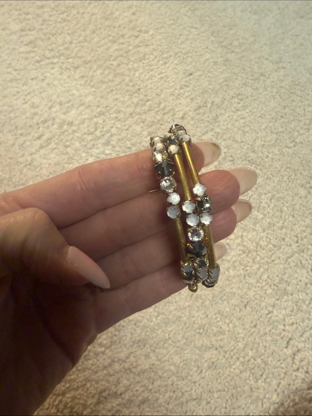 Stella & Dot Gold Tone Bracelet with Clear and Gray Crystals